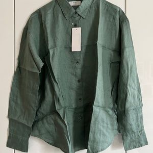 Green linen button up shirt